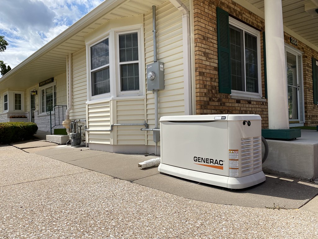 A generator supplying backup power outside a home