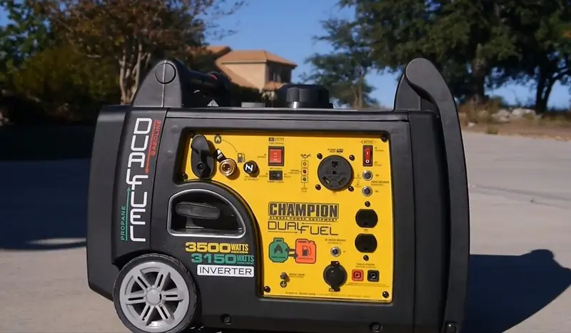 A Champion 3500-watt dual-fuel RV-ready portable inverter generator